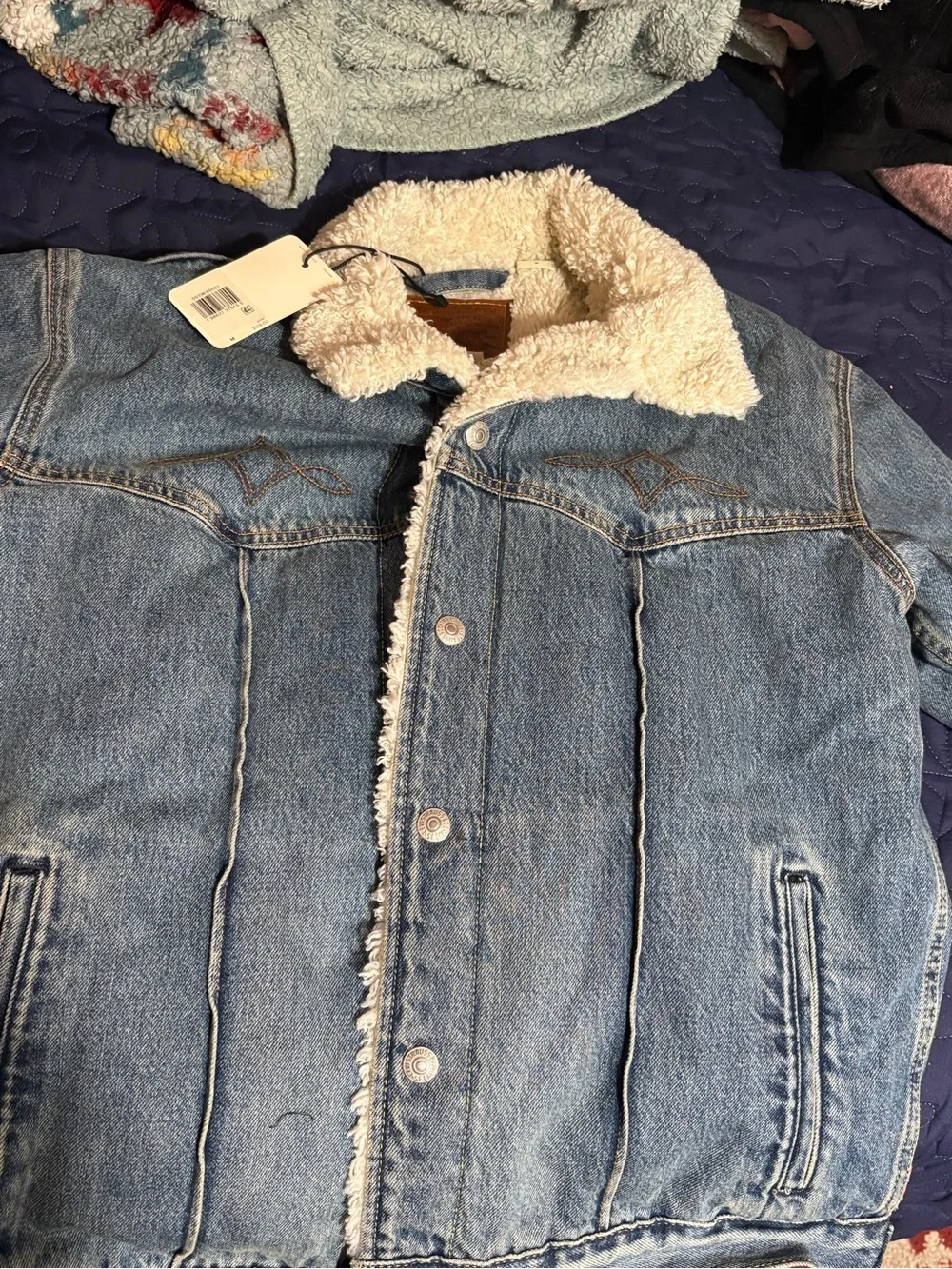Men's Sherpa-Lined Denim Jacket - Light Blue